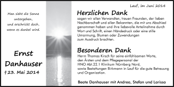 Traueranzeige von Ernst Danhauser von Pegnitz-Zeitung